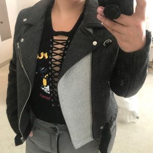 Vigoss block color leather jacket with zippers